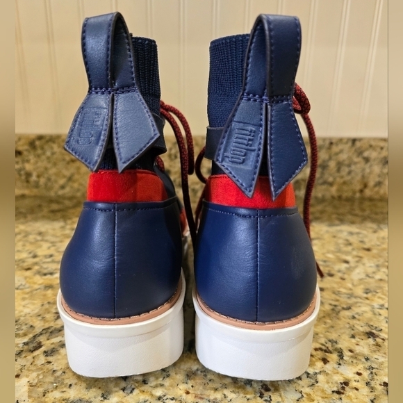 FITFLOP GLACE KNIT LEATHER MIDNIGHT NAVY RED LACE UP ANKLE BOOTS WOMEN'S 9 - Picture 3 of 8